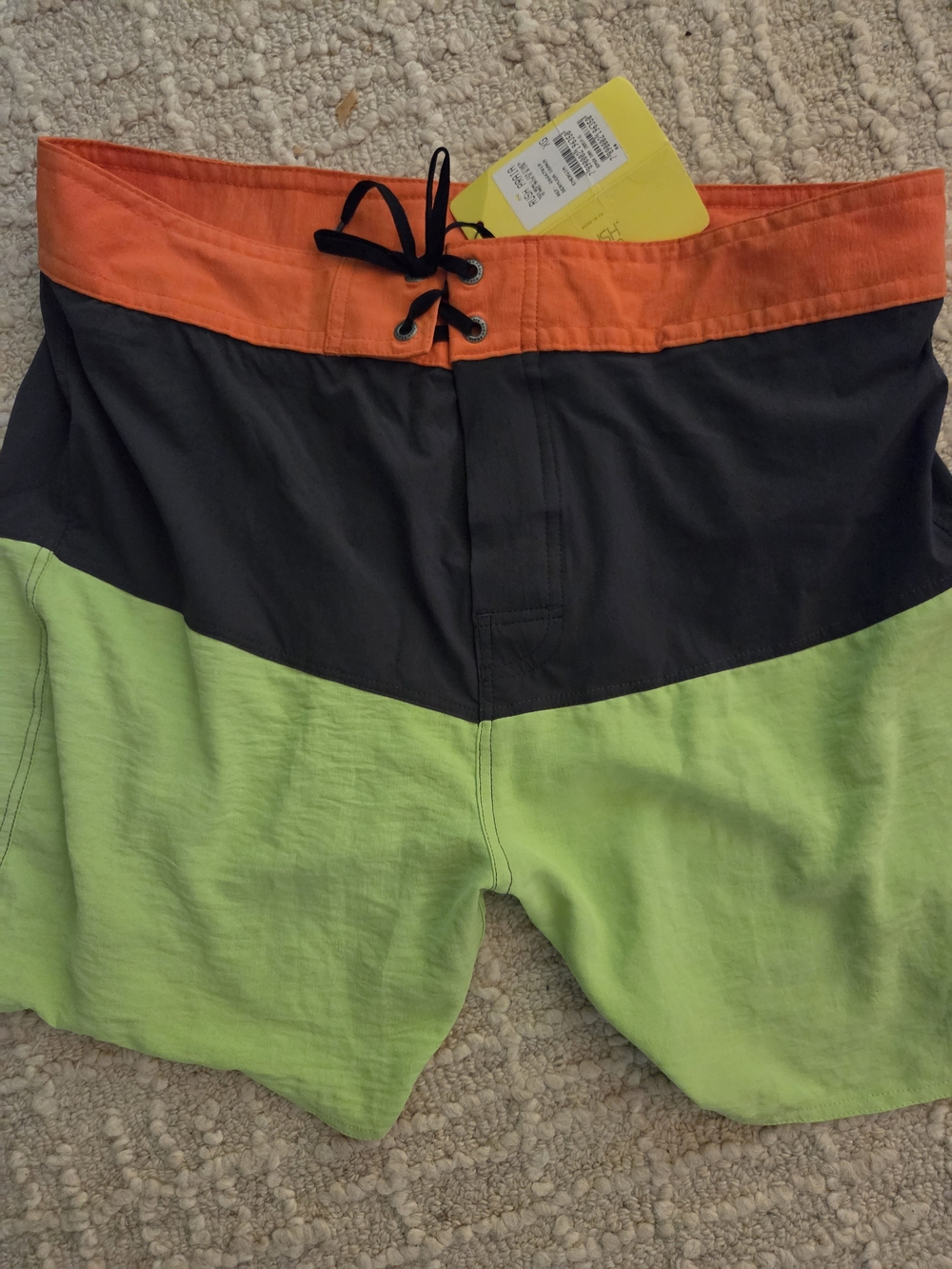 Rush Praia Men's Colorblock Swim Trunks - Orange, Black & Lime, Size 36